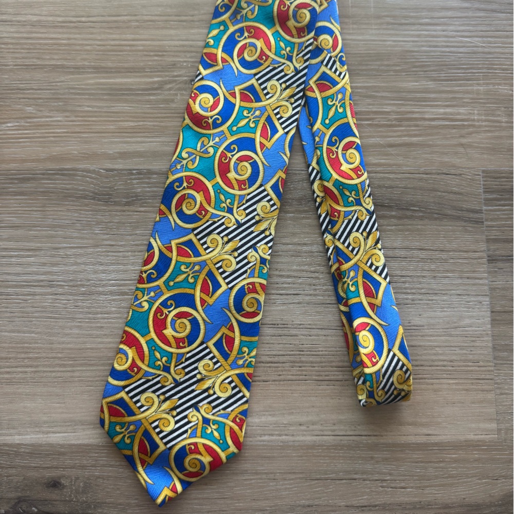 Vintage Gianni Versace Colorful Geometric Pattern Art Nouveau Tie